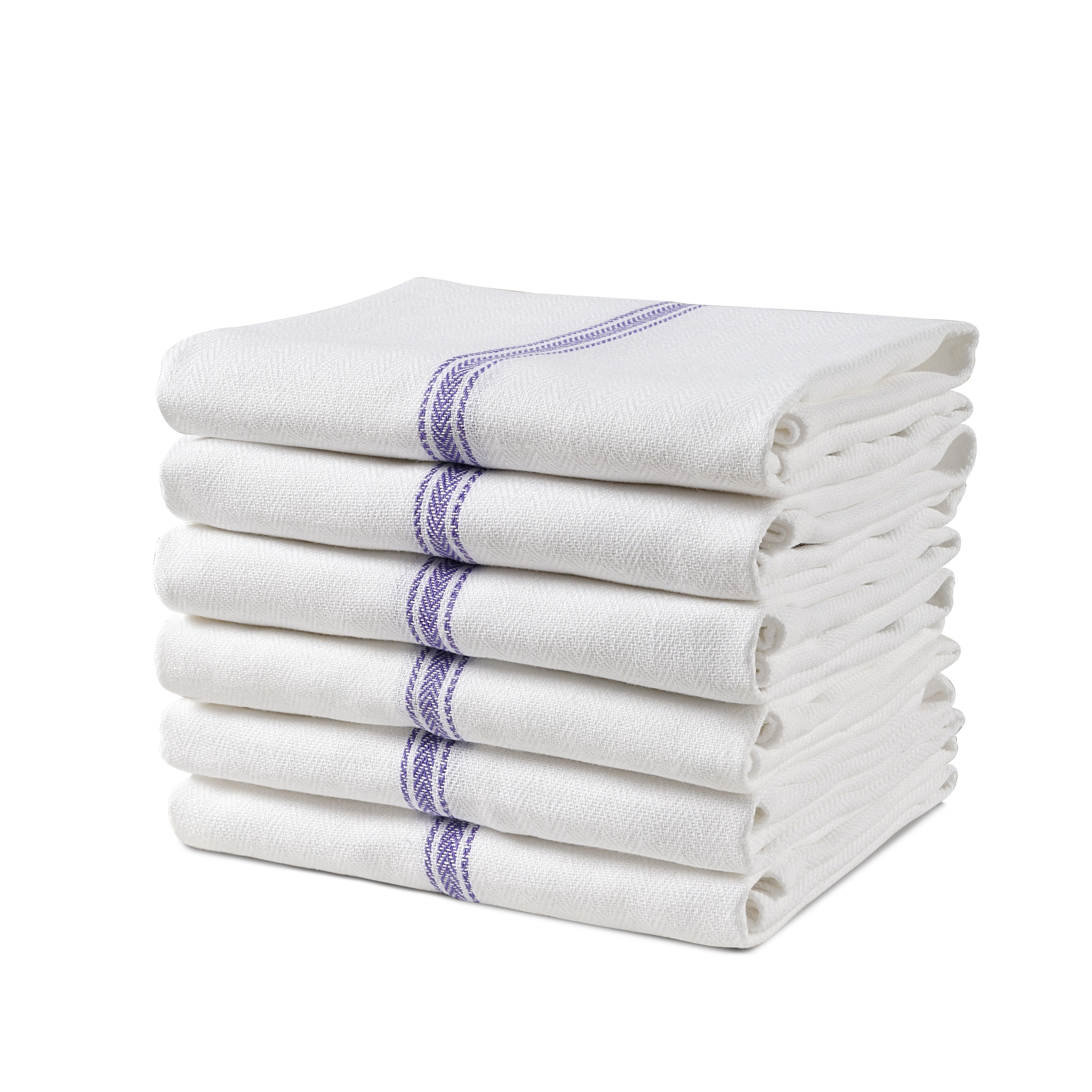 Set of 6 Herringbone Kitchen Towels - Blue Stripe